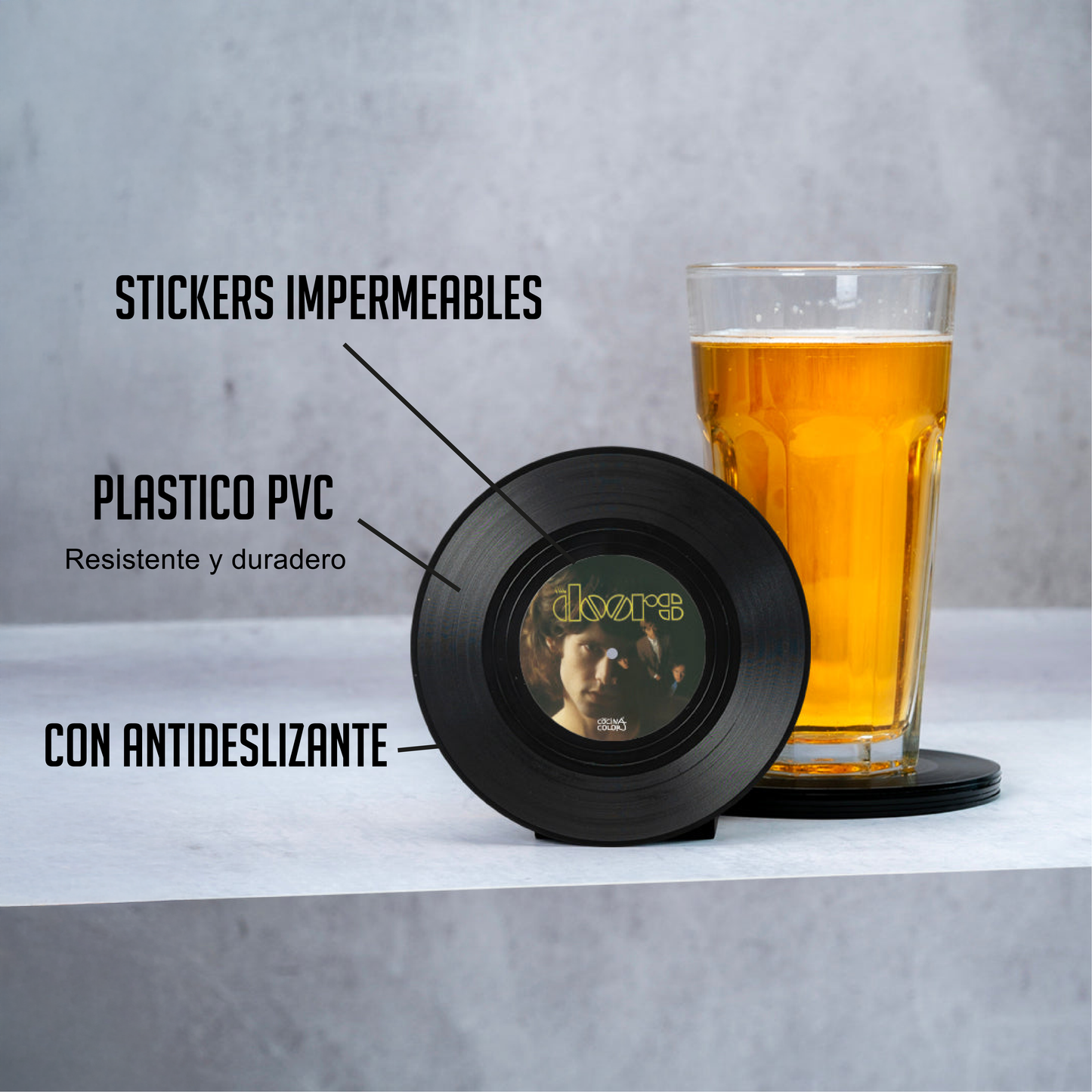 Posavasos Vinilos Rock 60s 70s- Set de 6