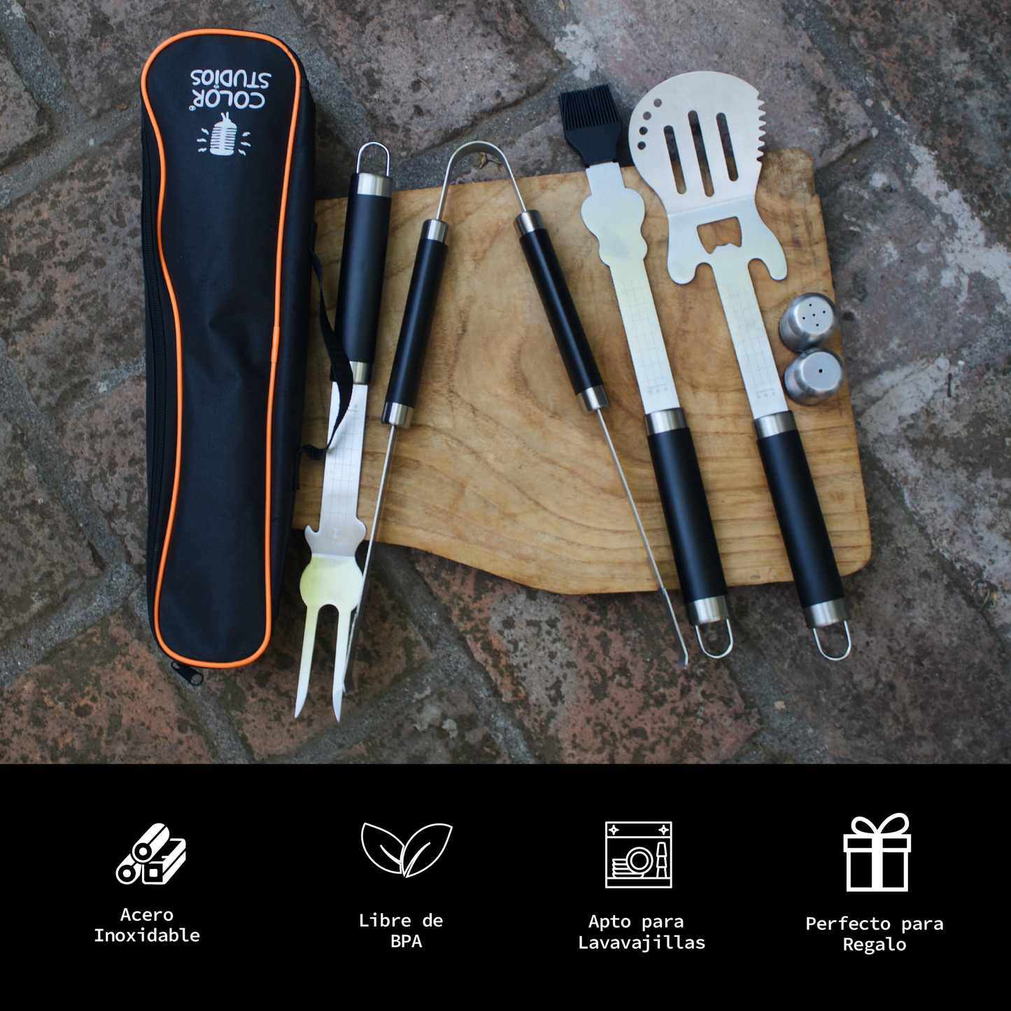 Set Parrillero con Forma de Guitarra + Funda