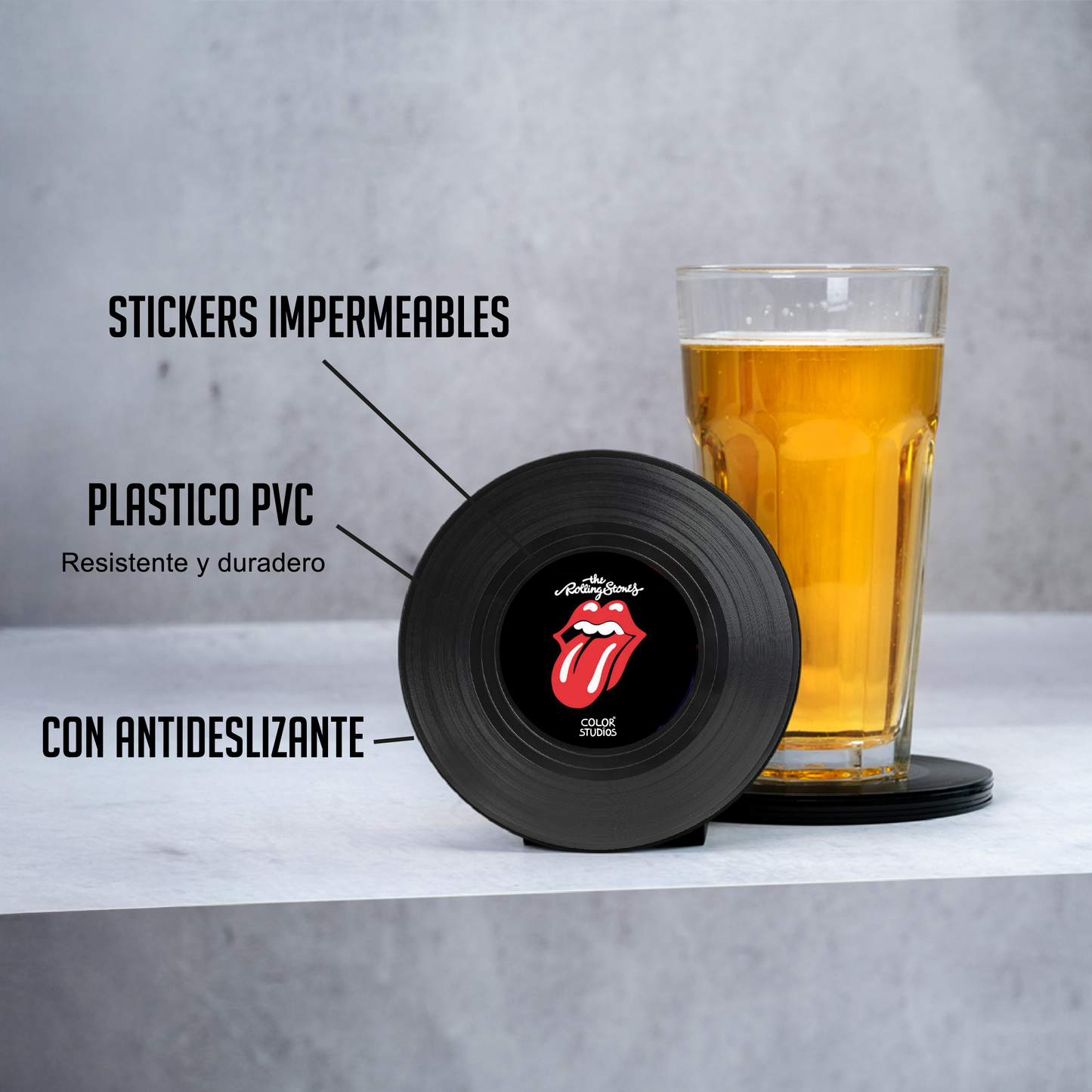 Pack Set Parrillero Forma Guitarra + Set de 6 Posavasos de Vinilos