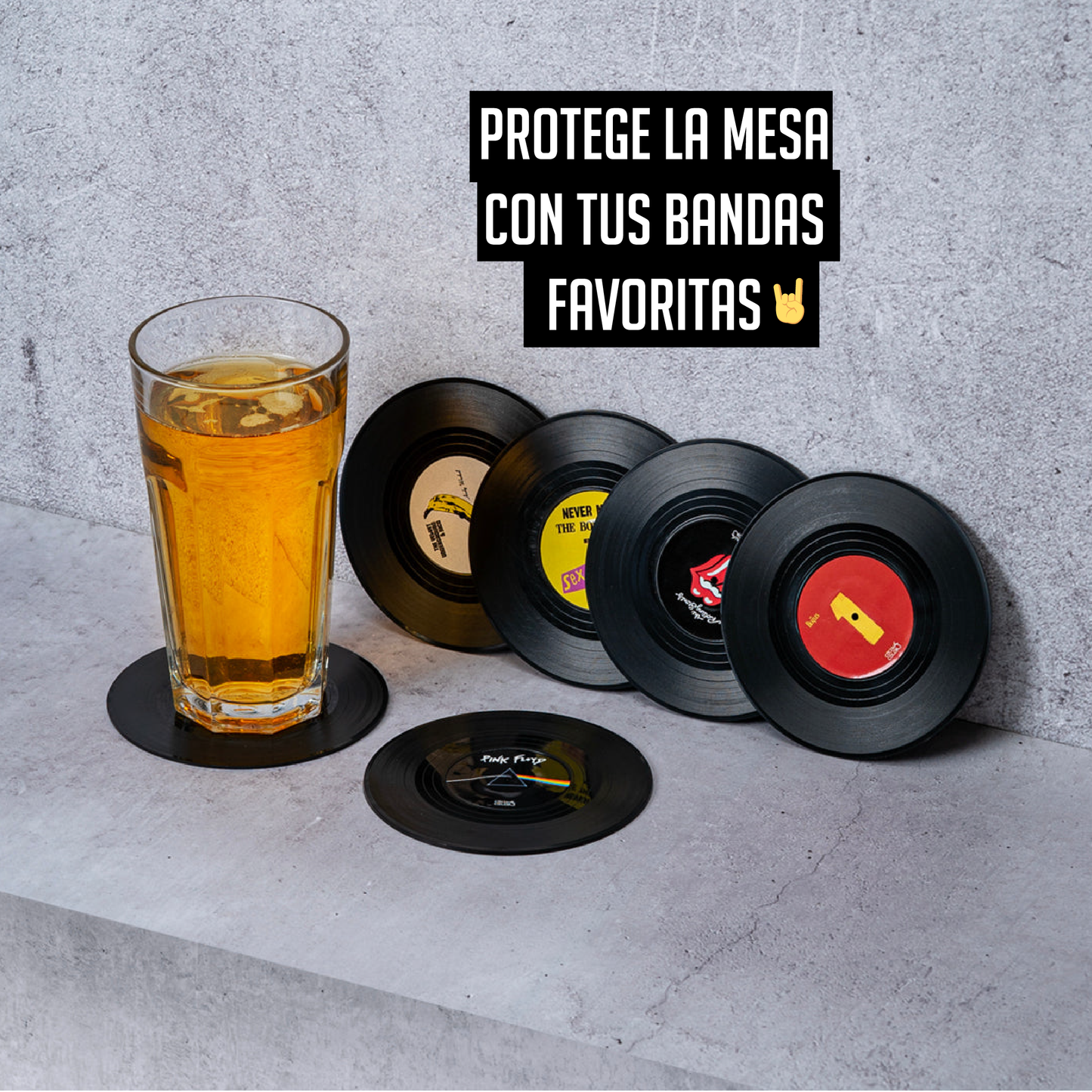 Pack Set Parrillero Forma Guitarra + Set de 6 Posavasos de Vinilos